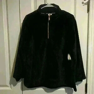 Anne Klein size L faux fur soft hoodie w gold zipper NWT